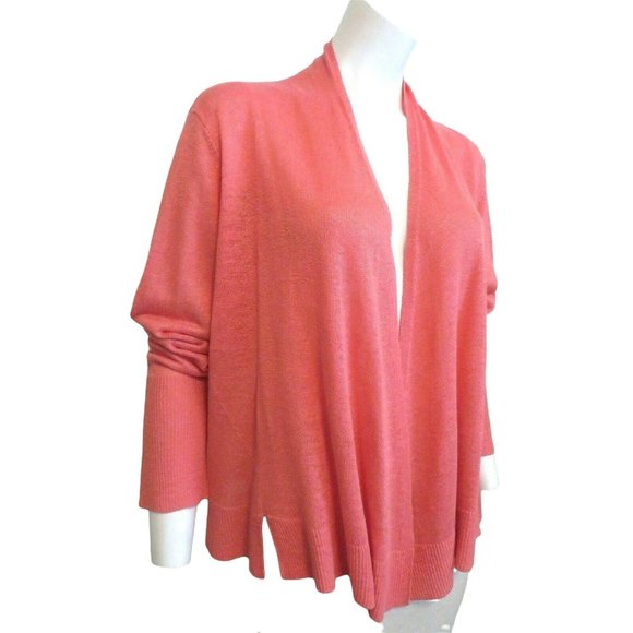 EILEEN FISHER Open Front Draped Cardigan Sweater 100% Linen Pink Salmon Size XL - Picture 3 of 12